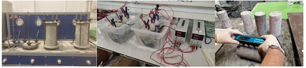 Durability tests water penetration, chloride intrusion, resistivity measurements (AASHTO T358)